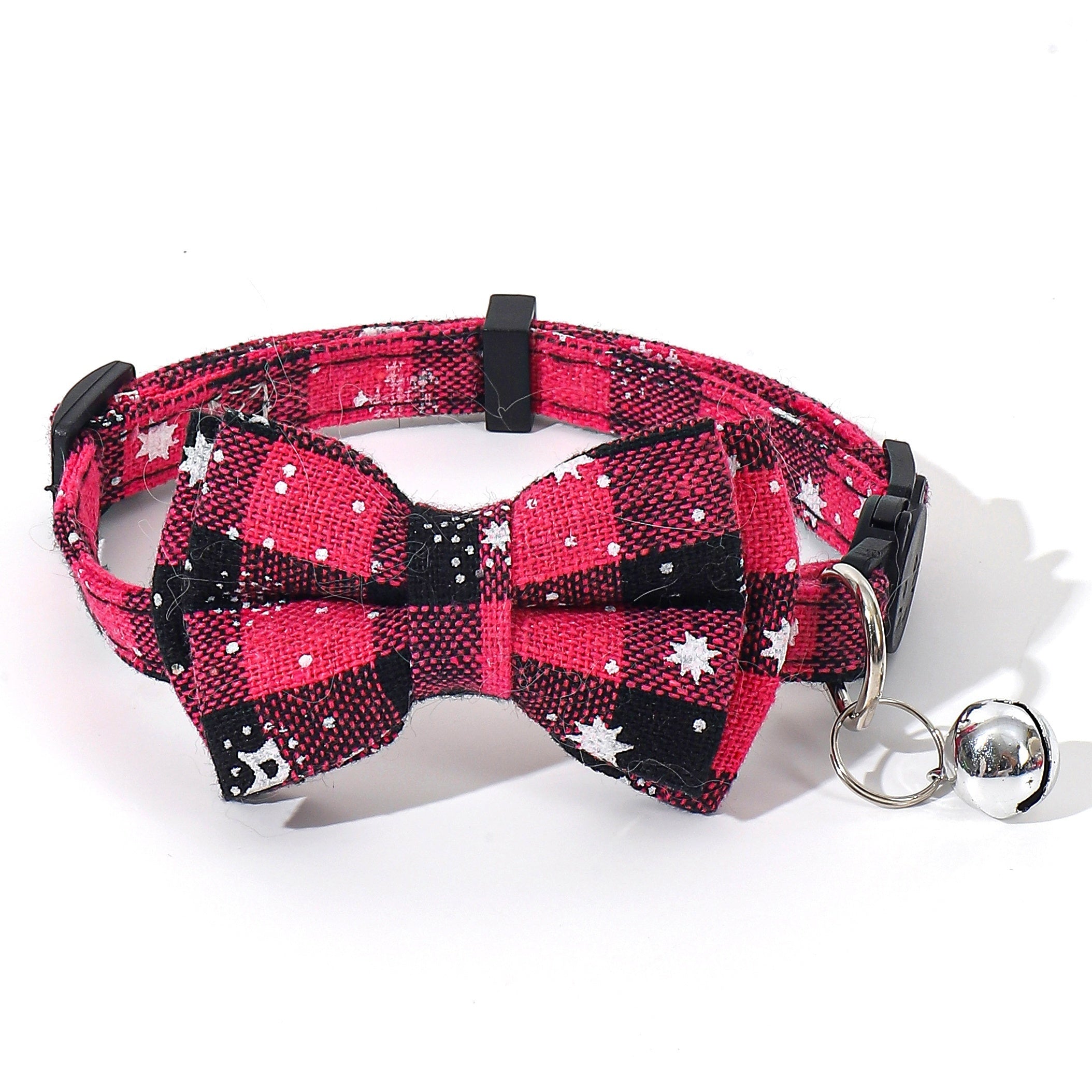 Festive Christmas Cat Collar – Adjustable Bow Tie with Bell, Snowflake Design, Holiday Pet Accessory