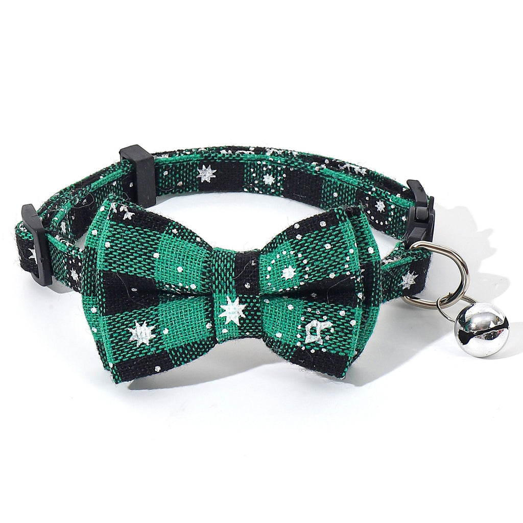 Festive Christmas Cat Collar – Adjustable Bow Tie with Bell, Snowflake Design, Holiday Pet Accessory