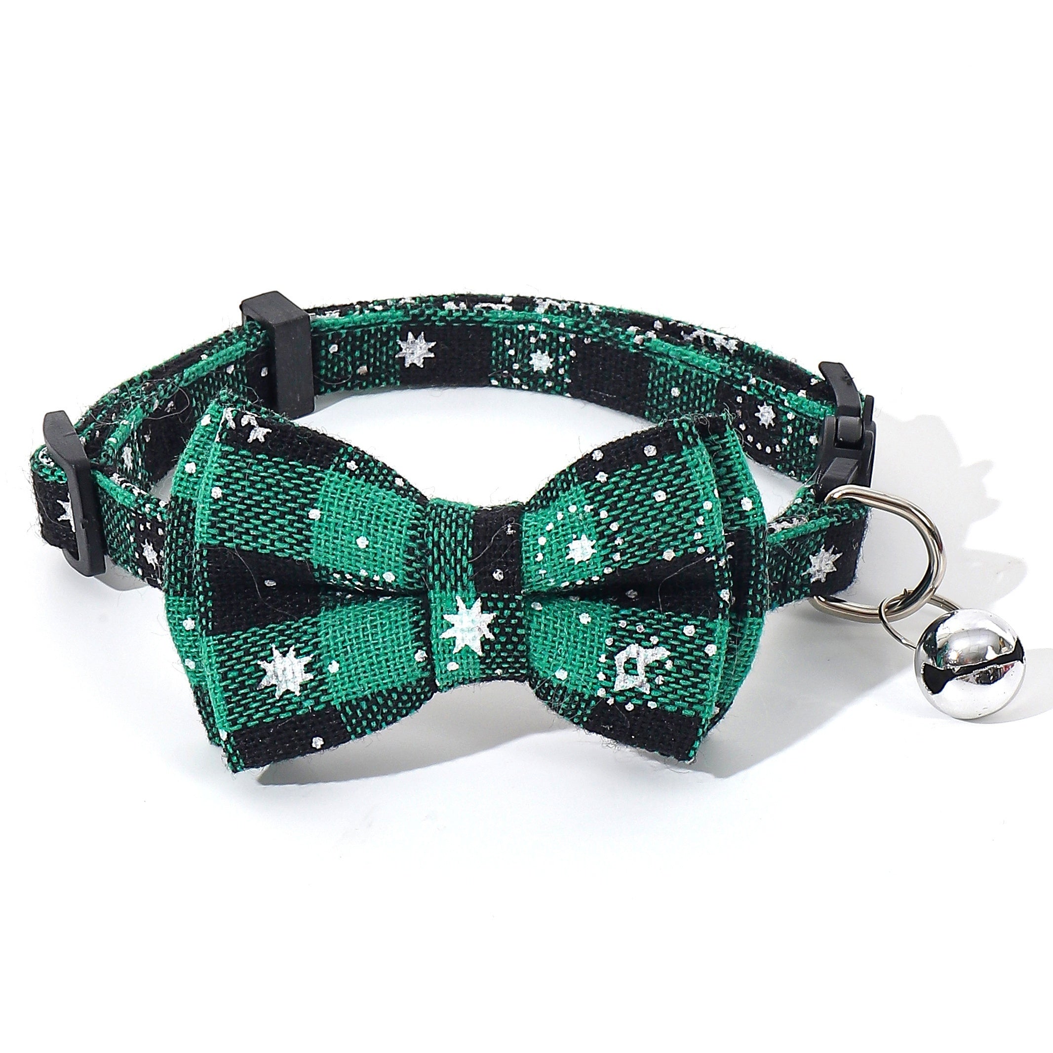 Festive Christmas Cat Collar – Adjustable Bow Tie with Bell, Snowflake Design, Holiday Pet Accessory