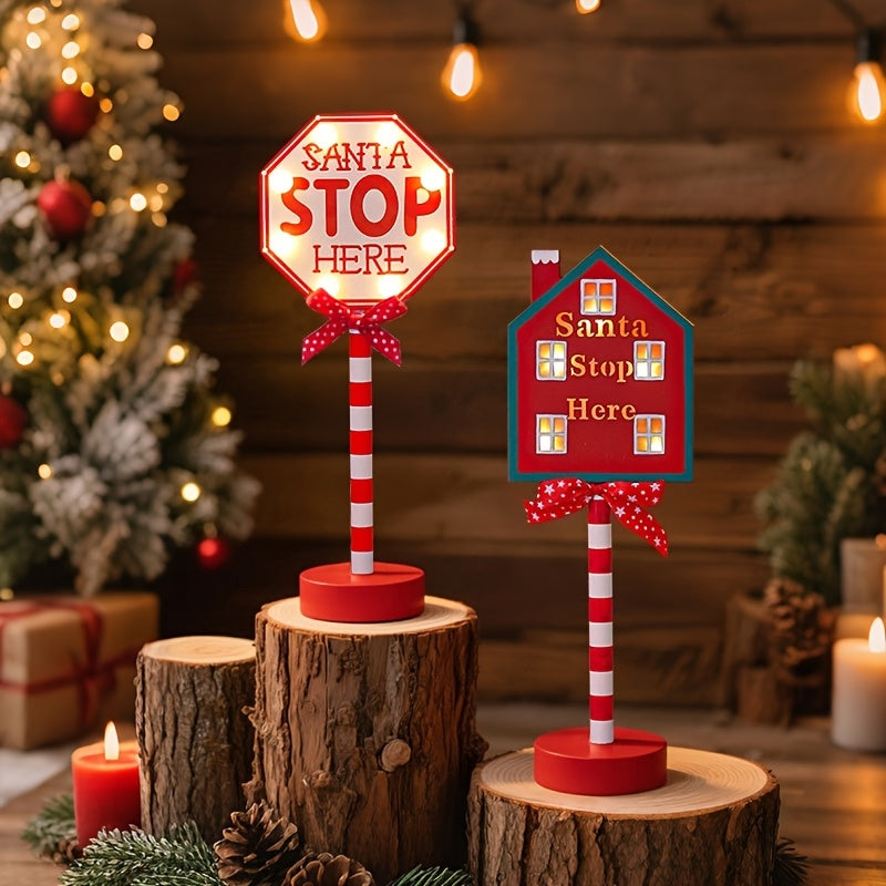 Shenzhi Tech Santa Stop Here LED Sign – Self-Lit Holiday Décor for Porch, Garden & Home