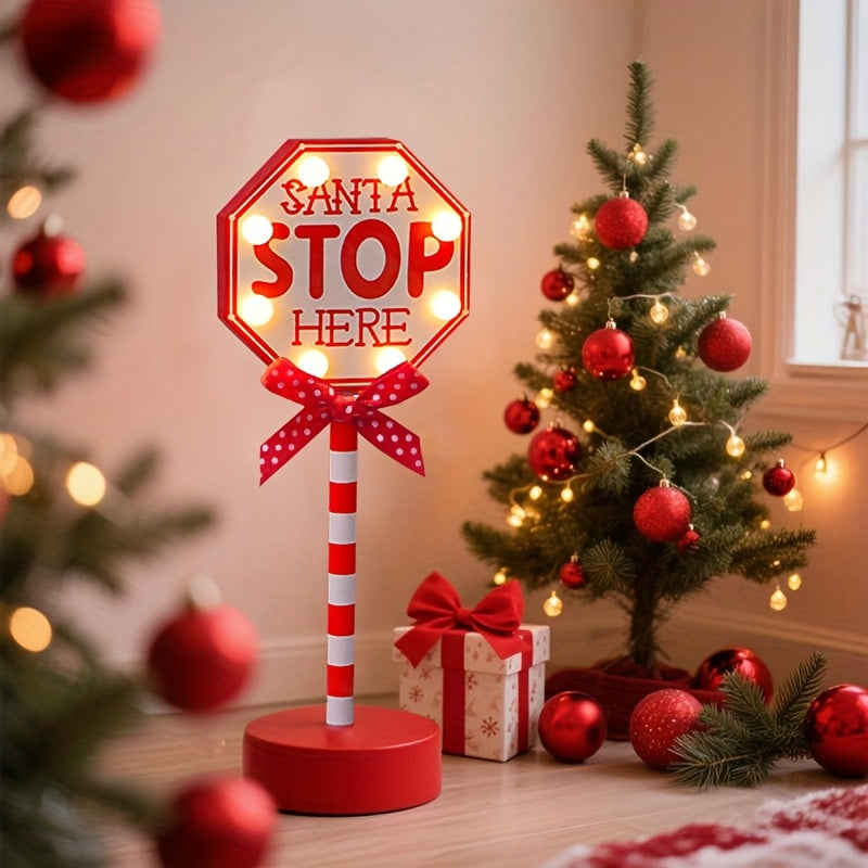 Shenzhi Tech Santa Stop Here LED Sign – Self-Lit Holiday Décor for Porch, Garden & Home