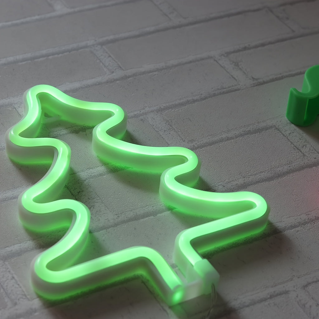 Christmas LED Neon Sign – Tree, Reindeer & Stocking Shapes, USB/Battery Powered, Festive Room Décor & Gift