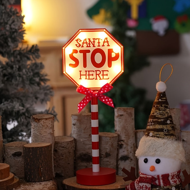 Shenzhi Tech Santa Stop Here LED Sign – Self-Lit Holiday Décor for Porch, Garden & Home