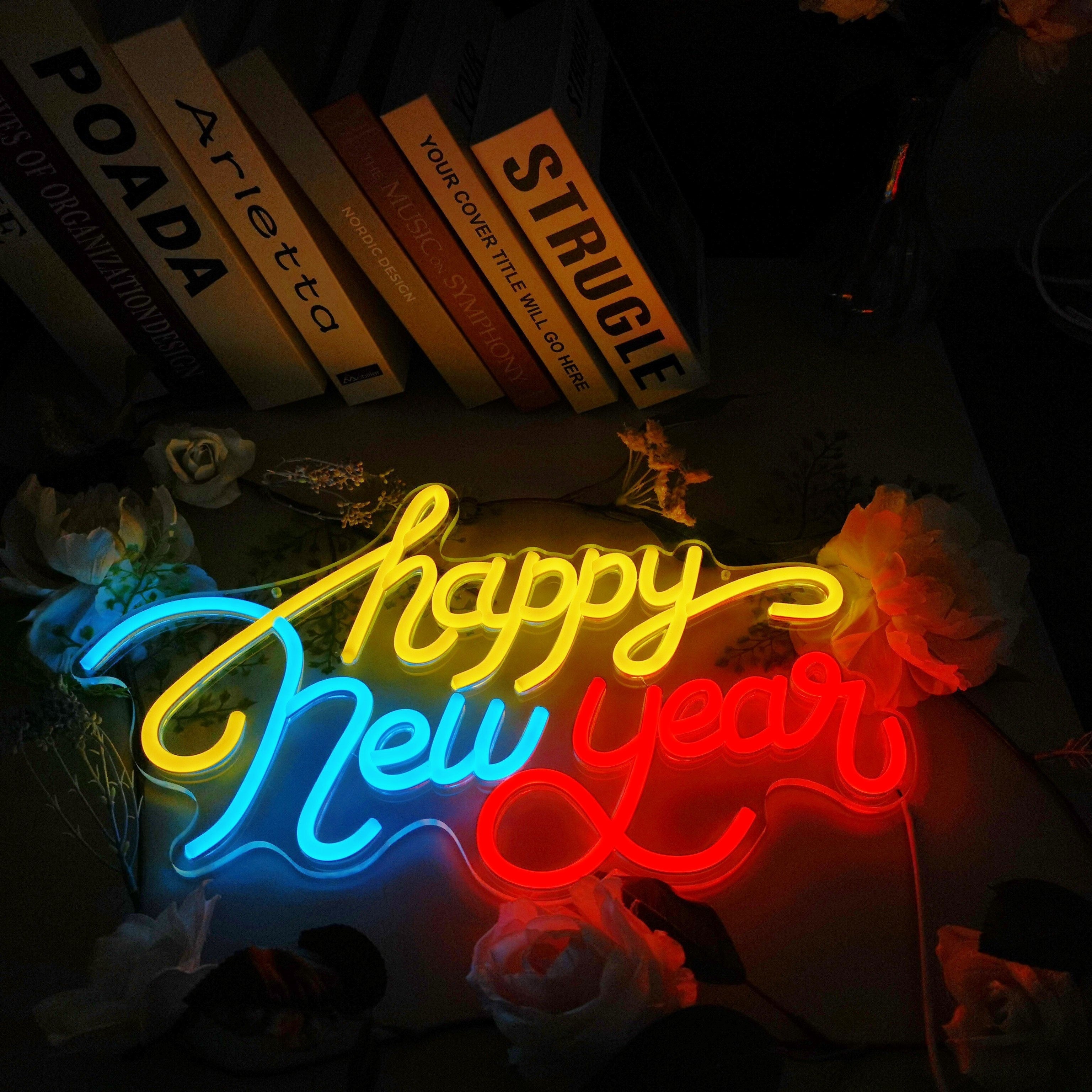 Happy New Year Neon LED Sign – Festive Wall Décor for Home, Bar & Party