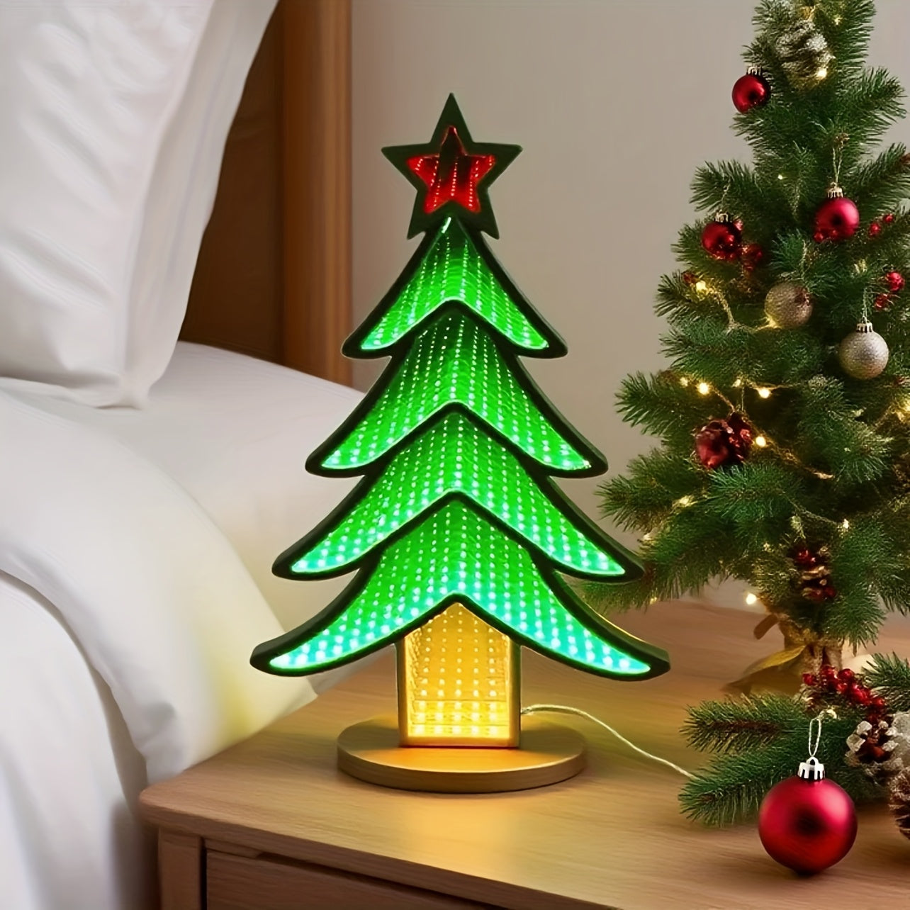 LED Infinity Mirror Tunnel Light – USB-Powered Christmas Tree Base for Holiday, Party & Home Décor
