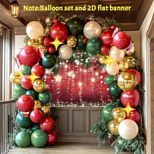 91pcs Christmas Balloon Garland & Banner Kit – Red, Green & Gold Party Decorations with Star & Snowflake Design, Indoor/Outdoor