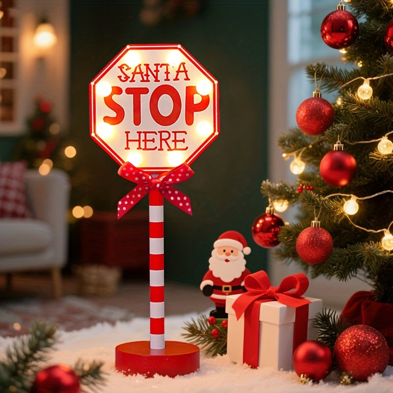 Shenzhi Tech Santa Stop Here LED Sign – Self-Lit Holiday Décor for Porch, Garden & Home