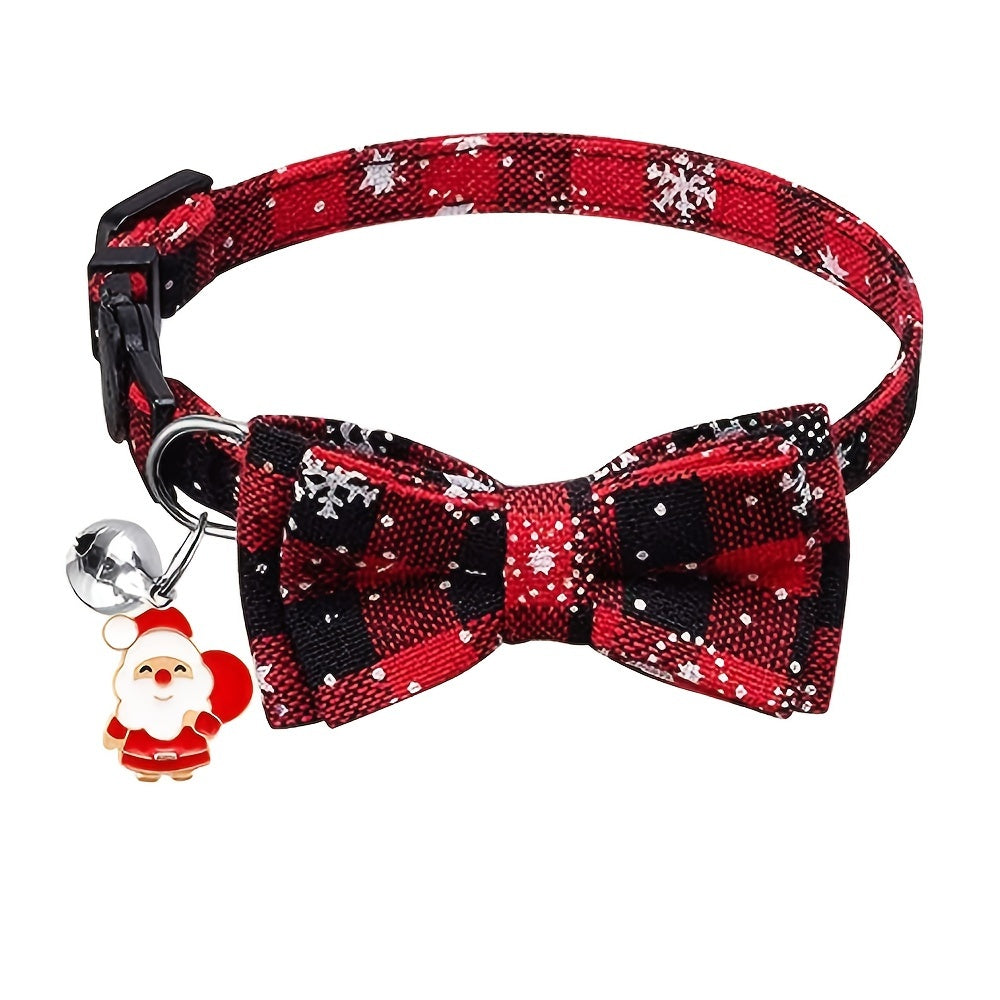 Festive Christmas Cat Collar – Adjustable Bow Tie with Bell, Snowflake Design, Holiday Pet Accessory