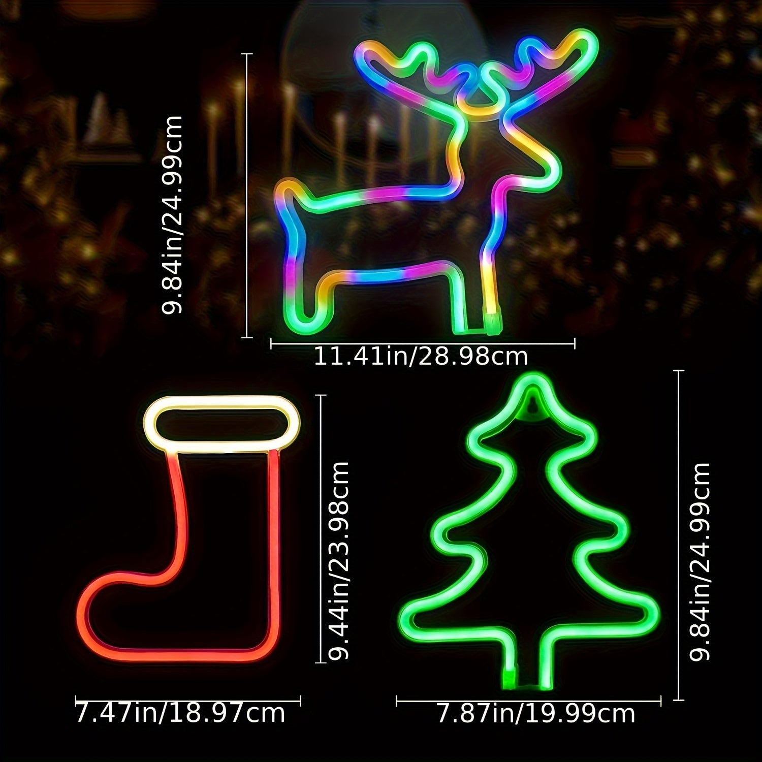 Christmas LED Neon Sign – Tree, Reindeer & Stocking Shapes, USB/Battery Powered, Festive Room Décor & Gift
