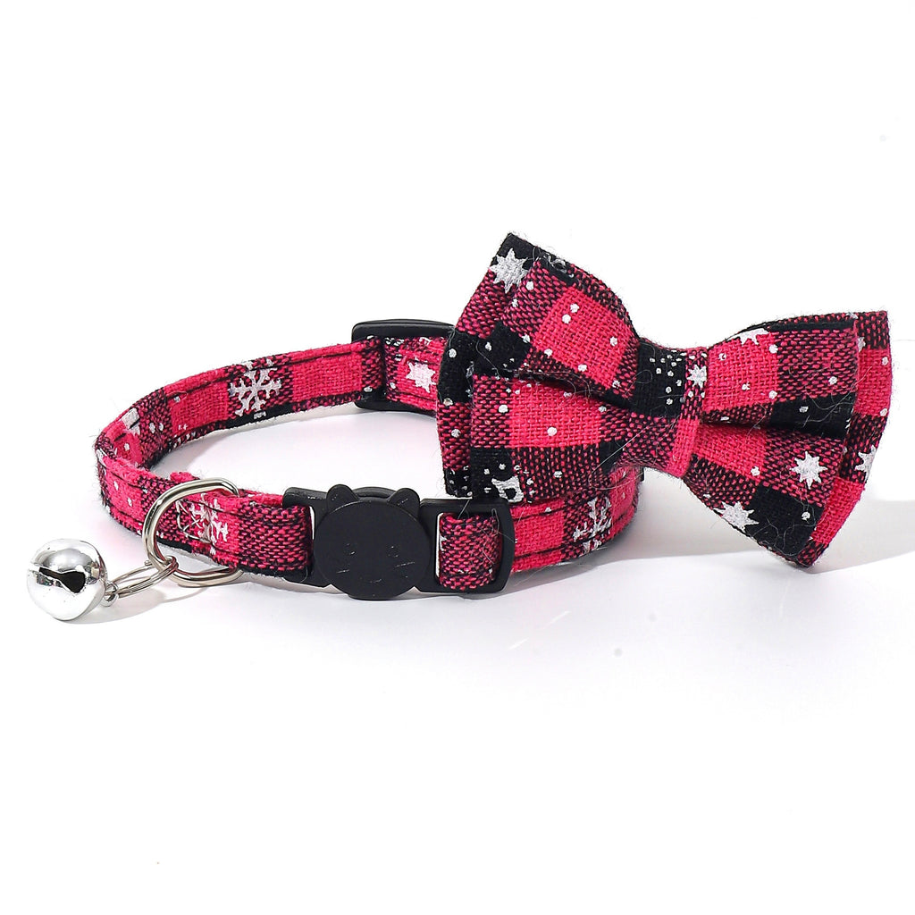Festive Christmas Cat Collar – Adjustable Bow Tie with Bell, Snowflake Design, Holiday Pet Accessory