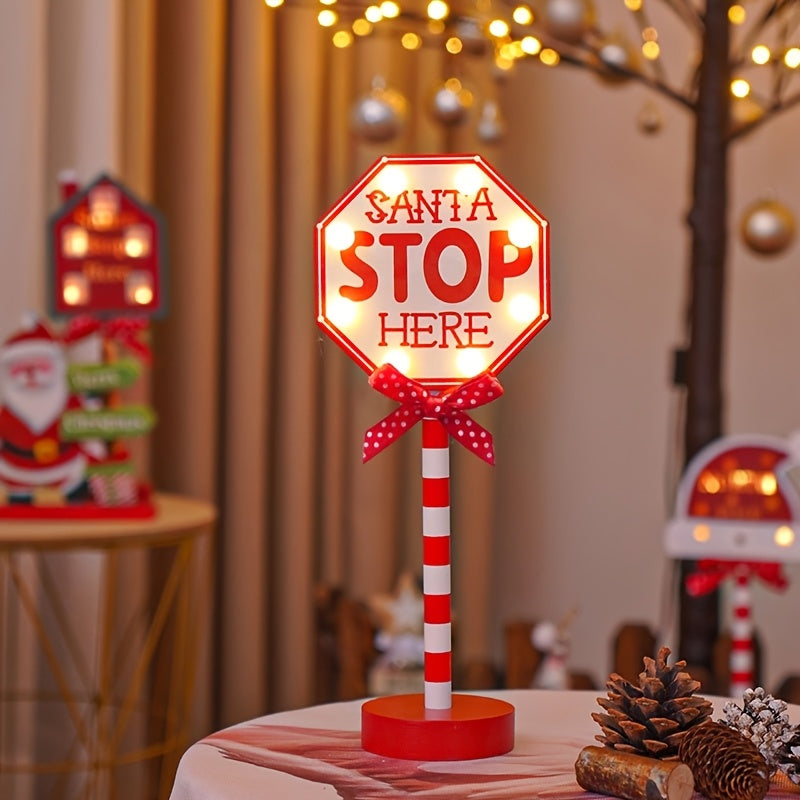 Shenzhi Tech Santa Stop Here LED Sign – Self-Lit Holiday Décor for Porch, Garden & Home