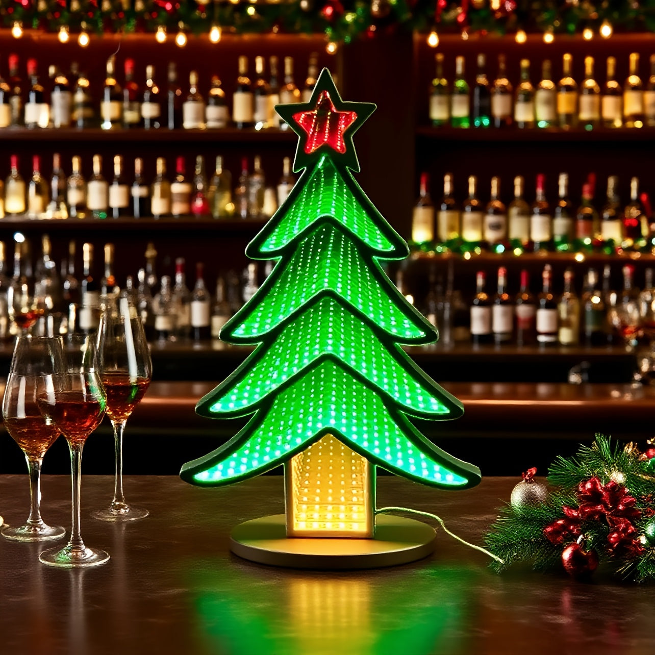 LED Infinity Mirror Tunnel Light – USB-Powered Christmas Tree Base for Holiday, Party & Home Décor