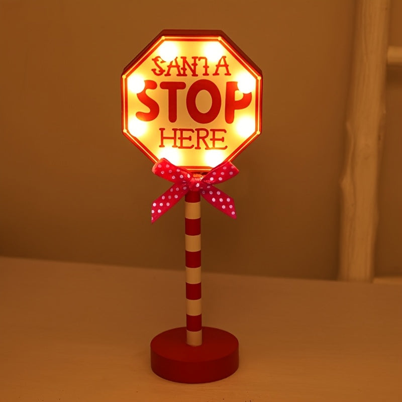 Shenzhi Tech Santa Stop Here LED Sign – Self-Lit Holiday Décor for Porch, Garden & Home