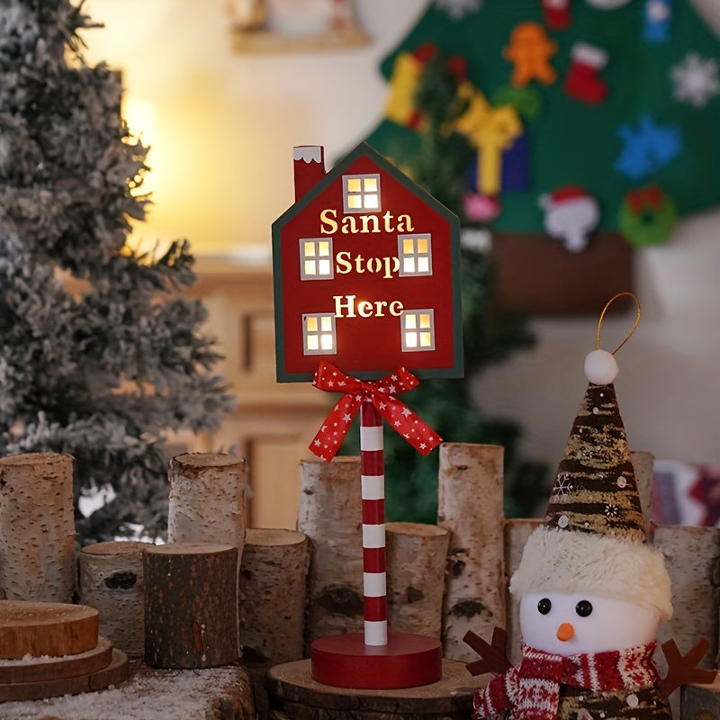 Shenzhi Tech Santa Stop Here LED Sign – Self-Lit Holiday Décor for Porch, Garden & Home