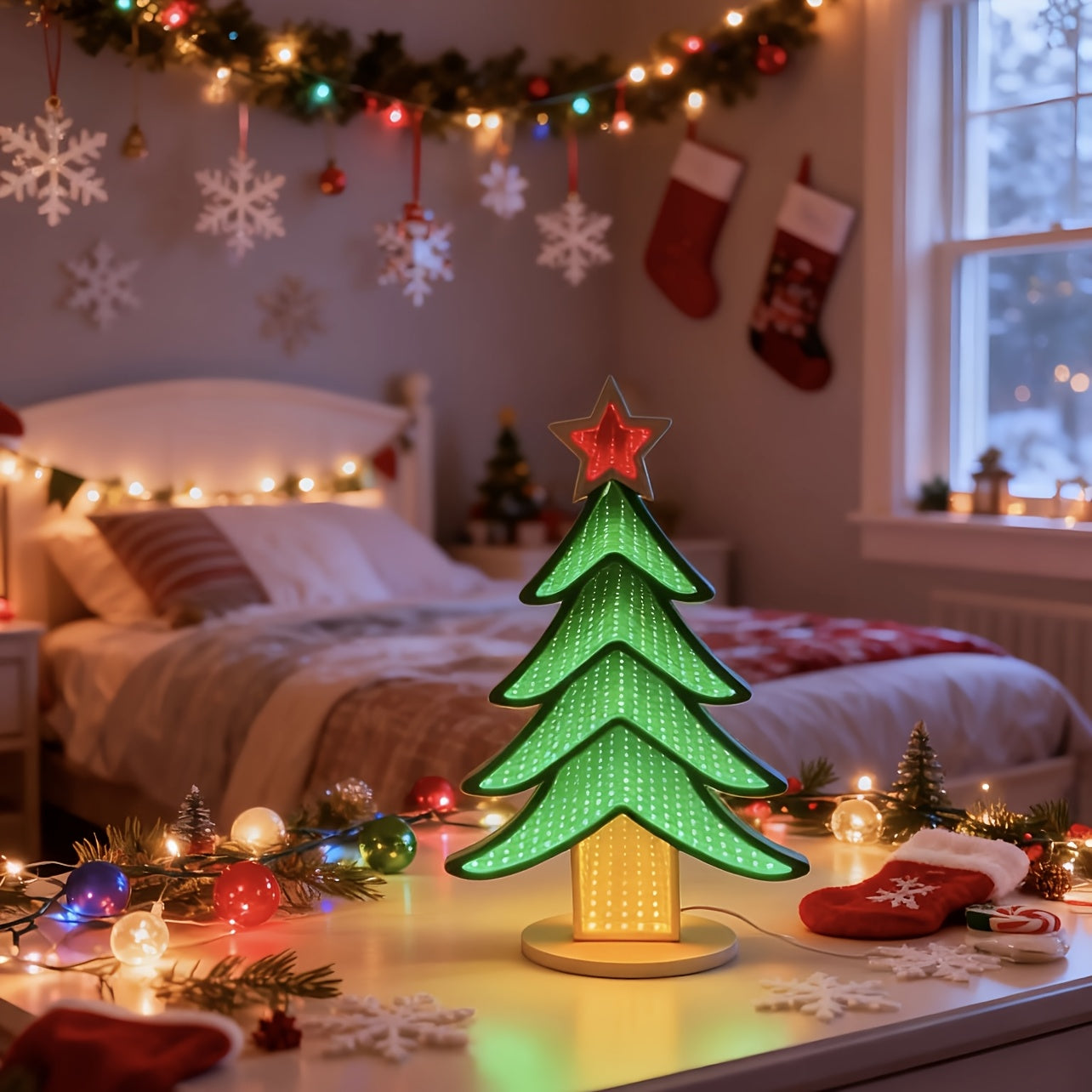 LED Infinity Mirror Tunnel Light – USB-Powered Christmas Tree Base for Holiday, Party & Home Décor