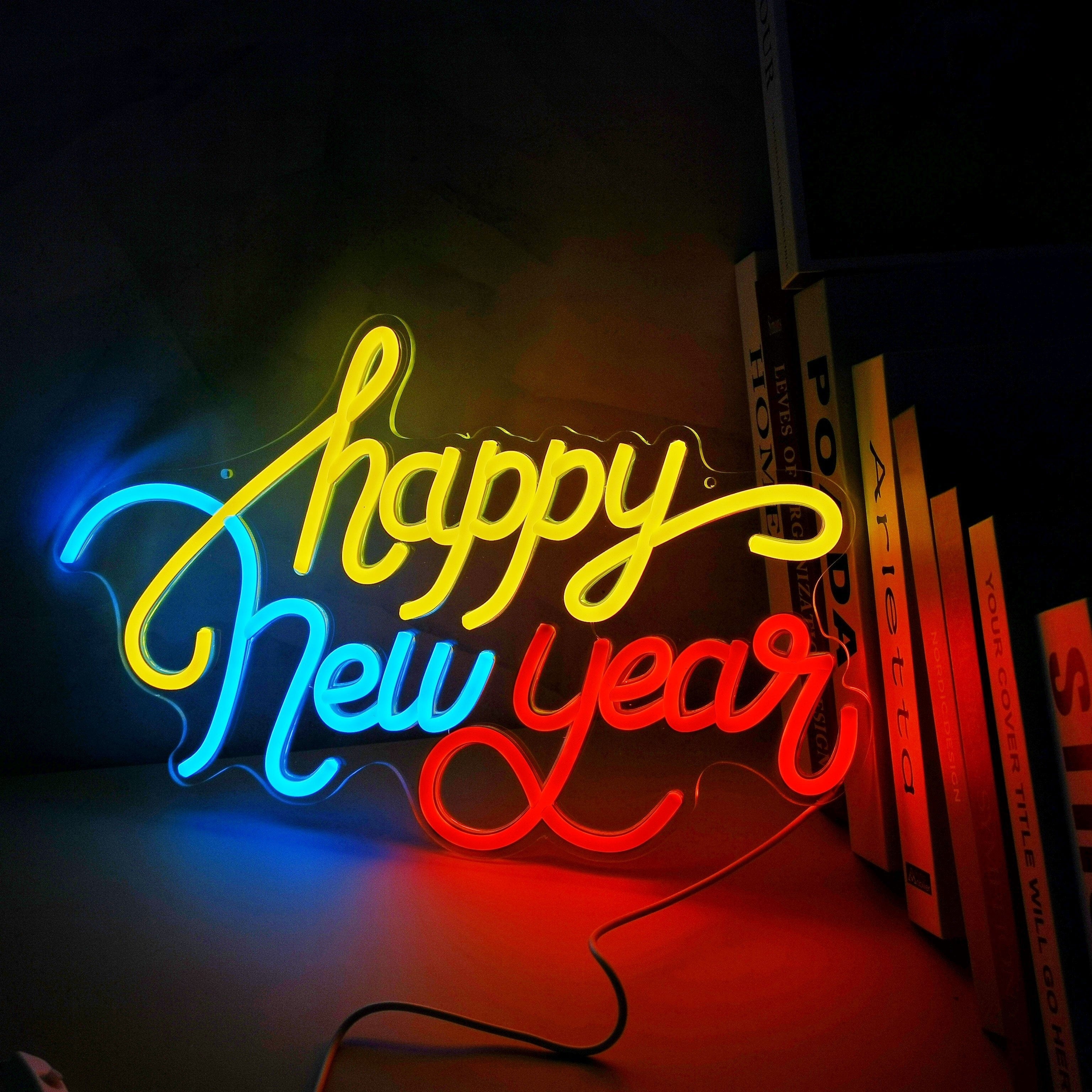 Happy New Year Neon LED Sign – Festive Wall Décor for Home, Bar & Party