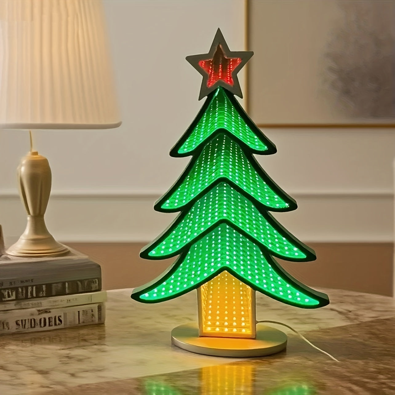 LED Infinity Mirror Tunnel Light – USB-Powered Christmas Tree Base for Holiday, Party & Home Décor