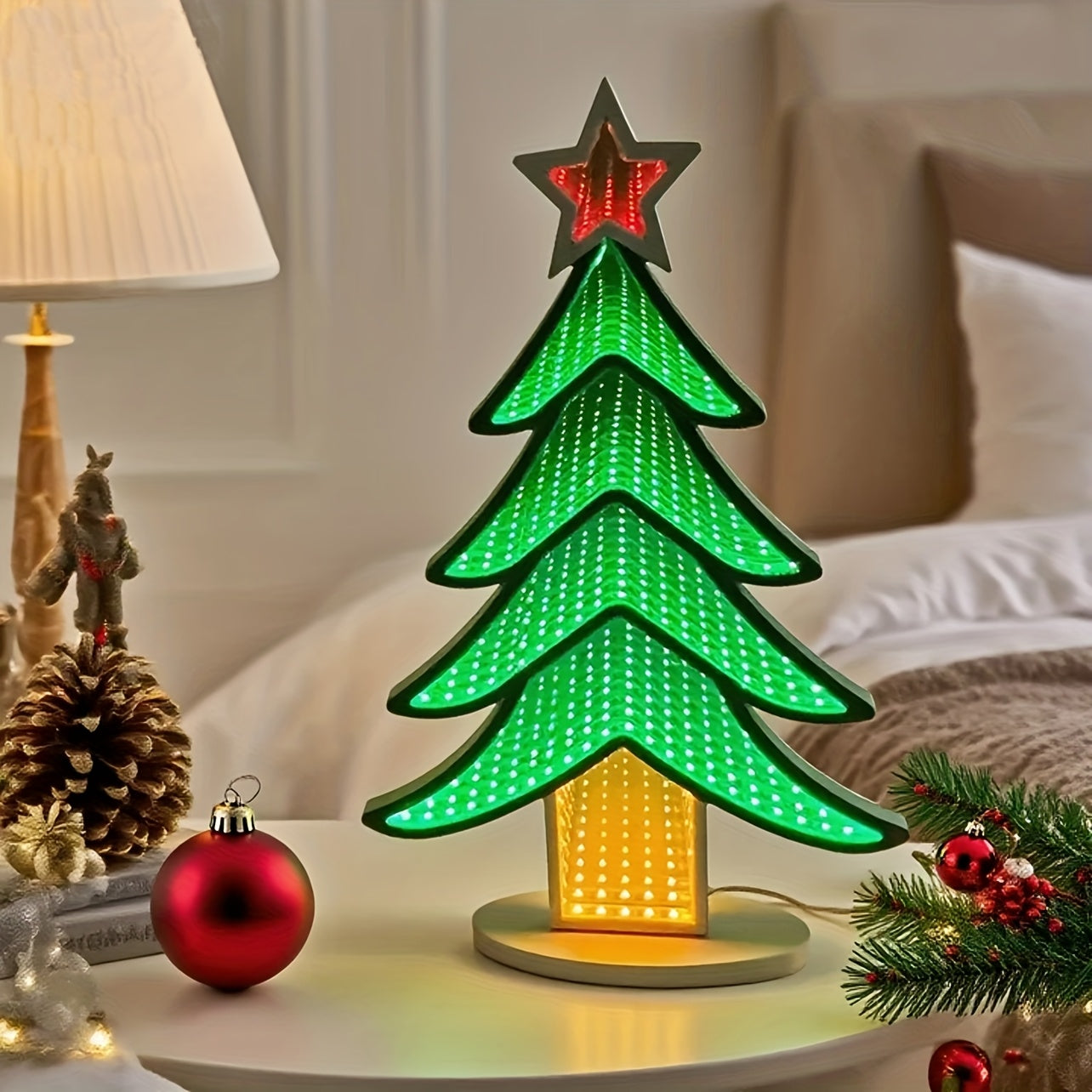 LED Infinity Mirror Tunnel Light – USB-Powered Christmas Tree Base for Holiday, Party & Home Décor