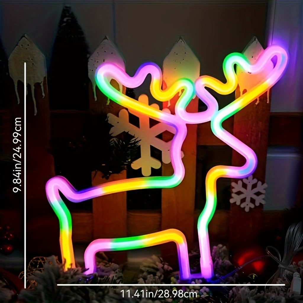 Christmas LED Neon Sign – Tree, Reindeer & Stocking Shapes, USB/Battery Powered, Festive Room Décor & Gift