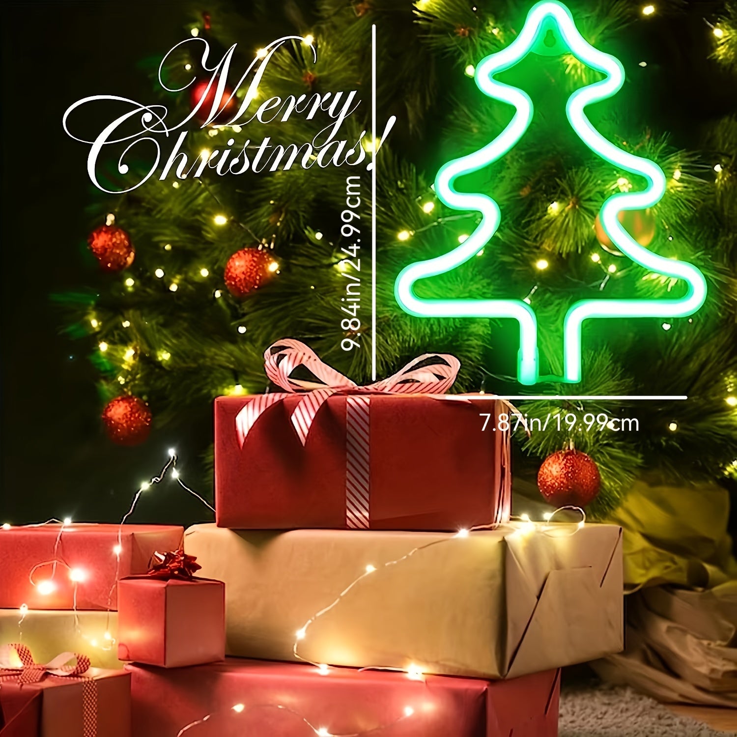 Christmas LED Neon Sign – Tree, Reindeer & Stocking Shapes, USB/Battery Powered, Festive Room Décor & Gift