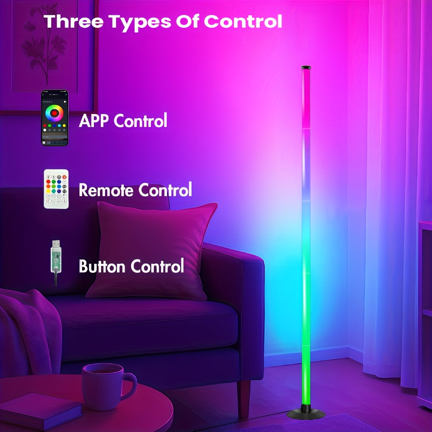 AuraShift RGB Smart Floor Lamp – 16M Colors, Music Sync, App & Remote Control, 68 Lighting Scenes for Home & Party
