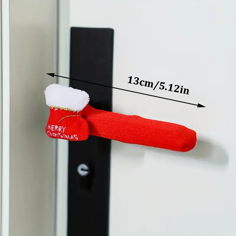4pcs Christmas Doorknob Decorations – Santa Claus Gloves & Tree Ornaments, Vintage Holiday Accents for Home & Table
