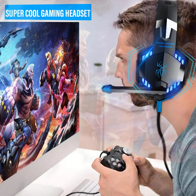 G2000 Gaming Headsets Big Headphones with Light Mic Stereo Earphones Deep Bass for PC Computer Gamer Laptop PS4 New X-BOX