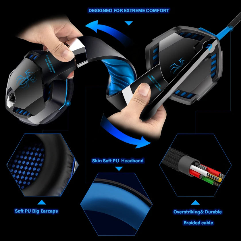 G2000 Gaming Headsets Big Headphones with Light Mic Stereo Earphones Deep Bass for PC Computer Gamer Laptop PS4 New X-BOX