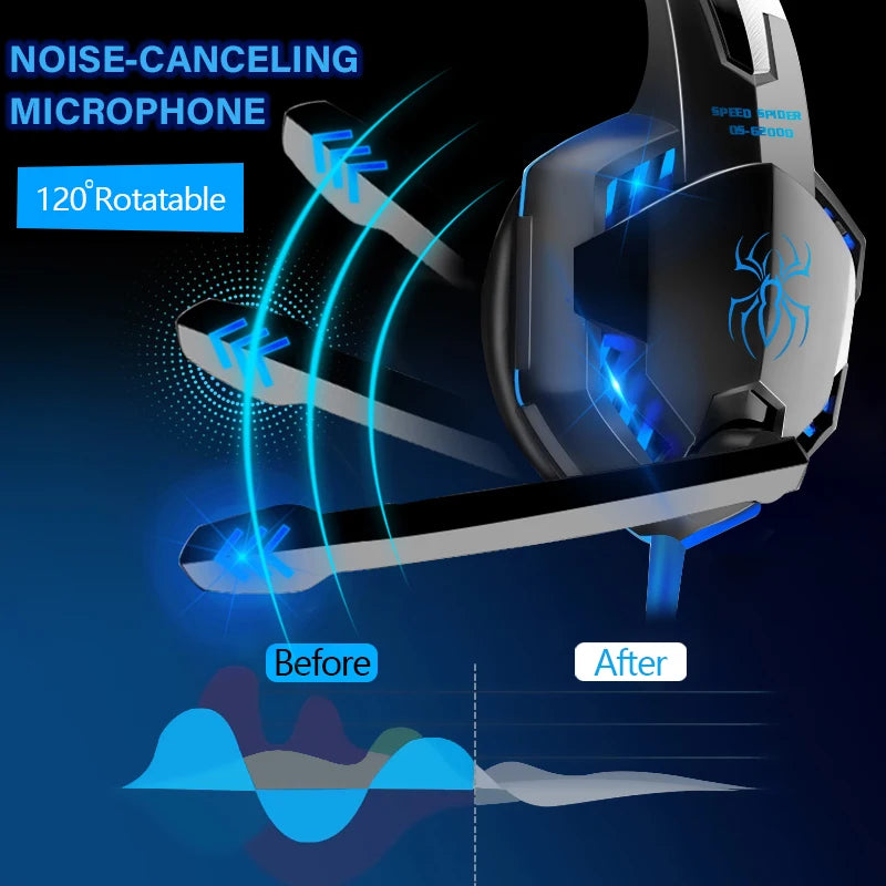 G2000 Gaming Headsets Big Headphones with Light Mic Stereo Earphones Deep Bass for PC Computer Gamer Laptop PS4 New X-BOX