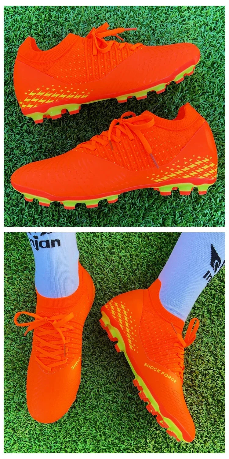 Men's football shoes with long spikes and anti slip turf for indoor training and sports. Five person football shoes for professi