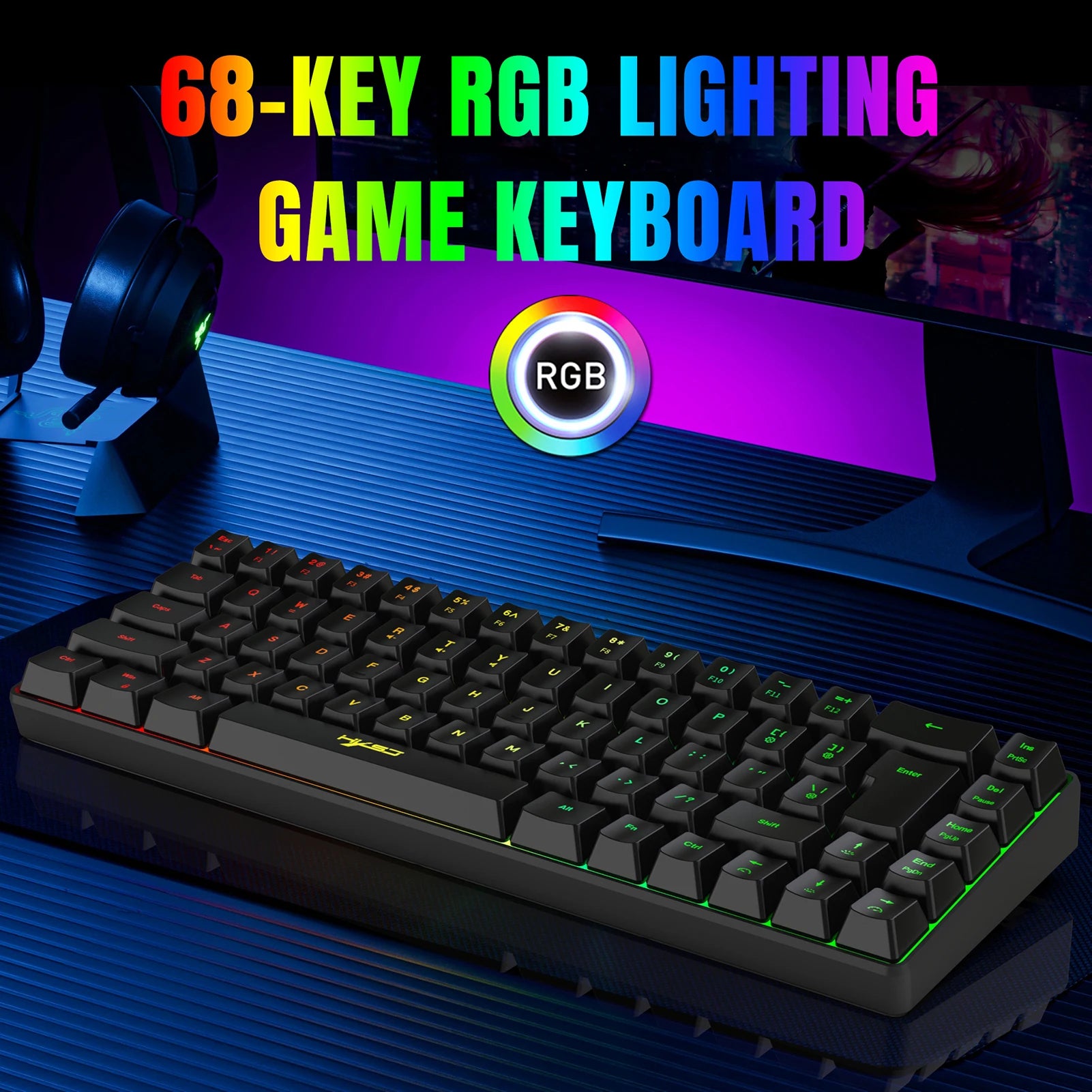 HXSJ V200 Wired K68 RGB Streamer Mini Gaming Keyboard 19-Key Conflict-Free Membrane Keyboard but Mechanical Feel for Game/Office