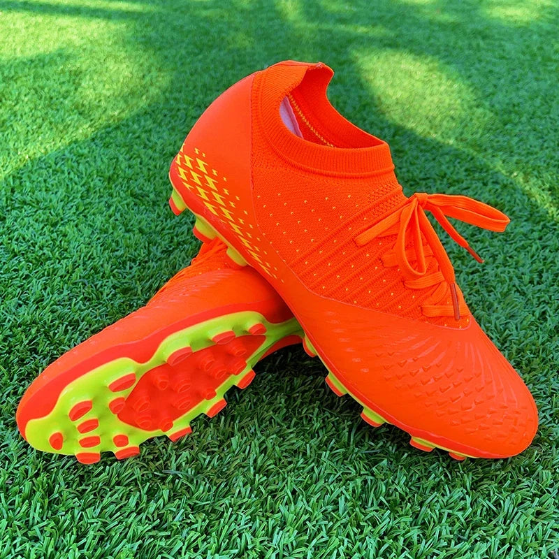 Men's football shoes with long spikes and anti slip turf for indoor training and sports. Five person football shoes for professi