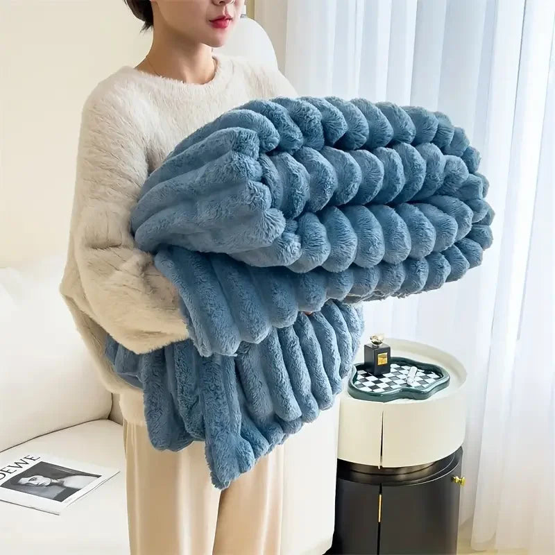 Light luxury Solid Color Multifunctional Rabbit Velvet Blanket Winter Thick Warm Flannel Blanket