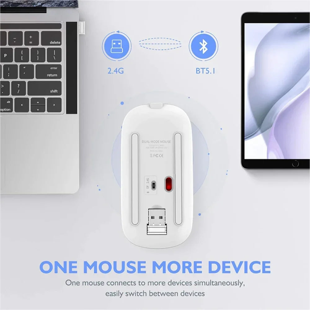 New Gaming Mouse Wireless Bluetooth Dual Mode Silent Rechargeable USB 2.4G DPI 1600 Optical Ergonomics Suitable for Laptops