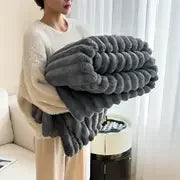 Light luxury Solid Color Multifunctional Rabbit Velvet Blanket Winter Thick Warm Flannel Blanket