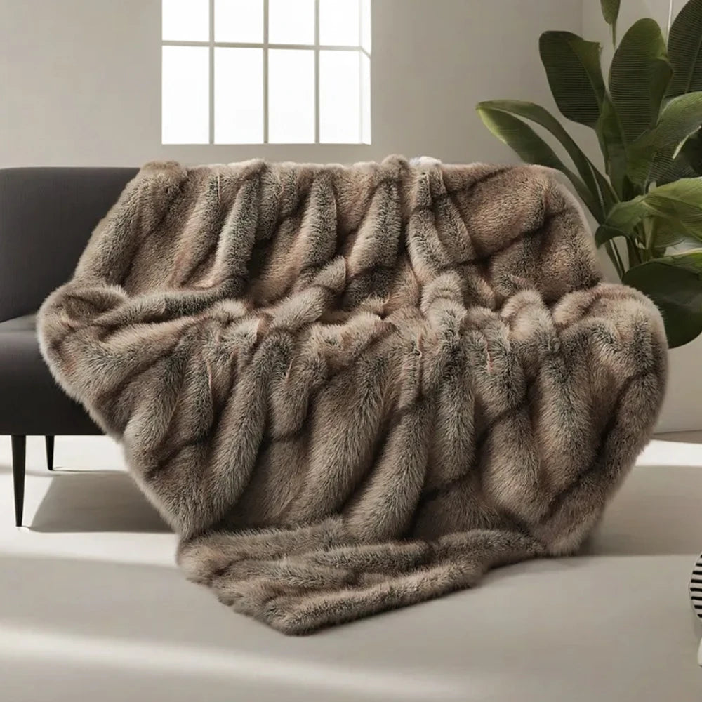 Luxury Faux Fur Blanket High-end Bed  Fox Fur Blankets For Beds Plaid on The Sofa Cover Decoration Home Blankets And Throws