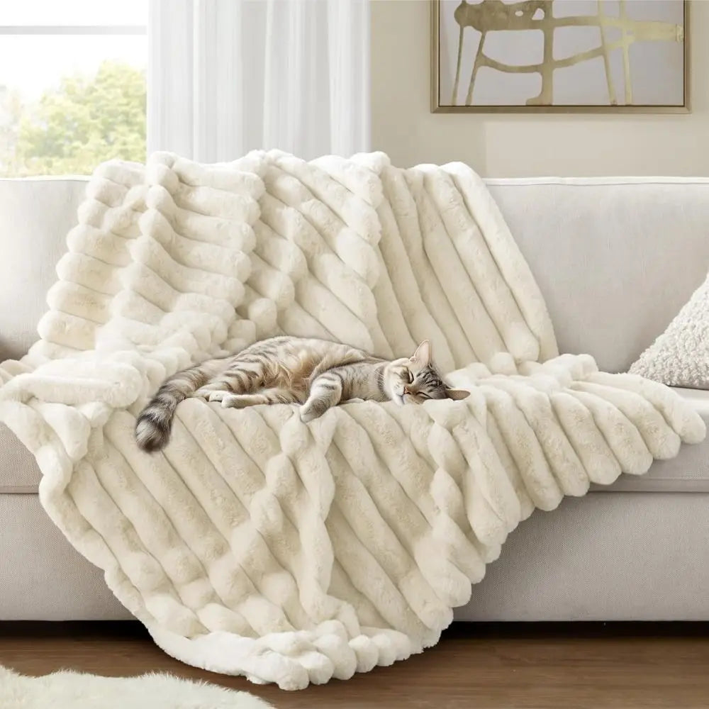 New Ultra Soft Warm Blanket Skin-Friendly Double Sided Throw Blanket Warm Breathable Solid Color Plush Striped Blankets