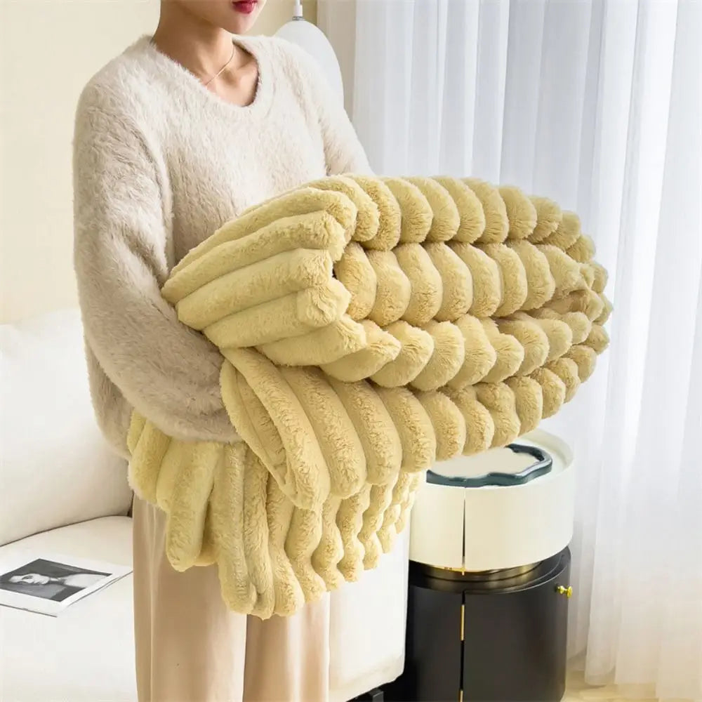 New Ultra Soft Warm Blanket Skin-Friendly Double Sided Throw Blanket Warm Breathable Solid Color Plush Striped Blankets