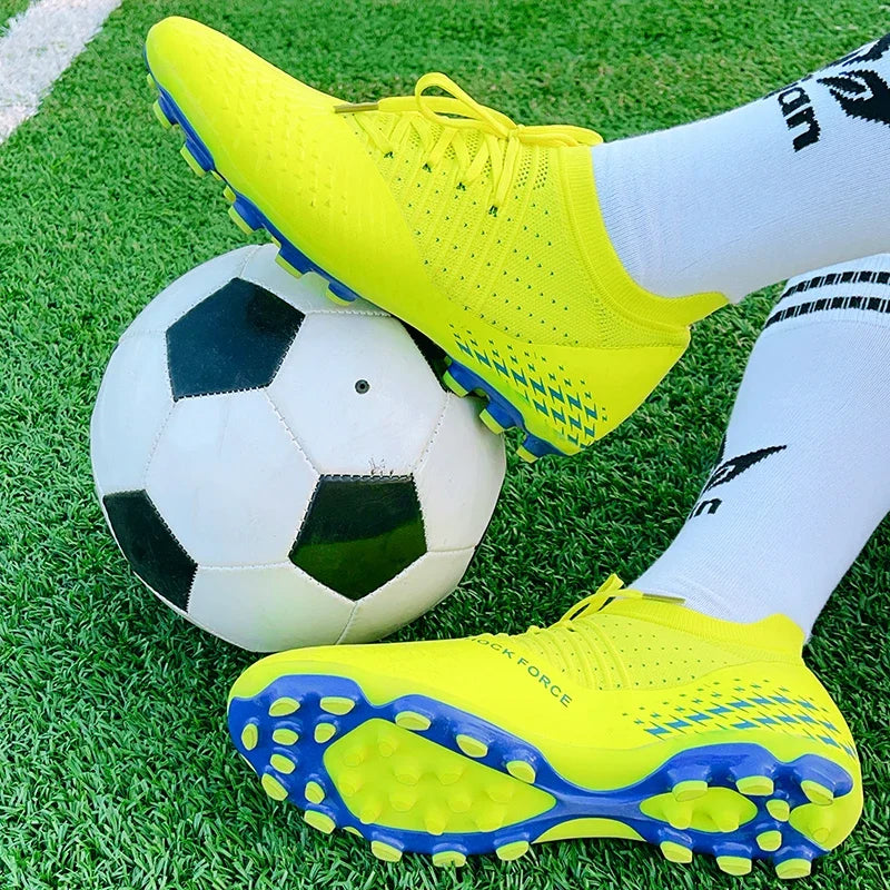 Men's football shoes with long spikes and anti slip turf for indoor training and sports. Five person football shoes for professi