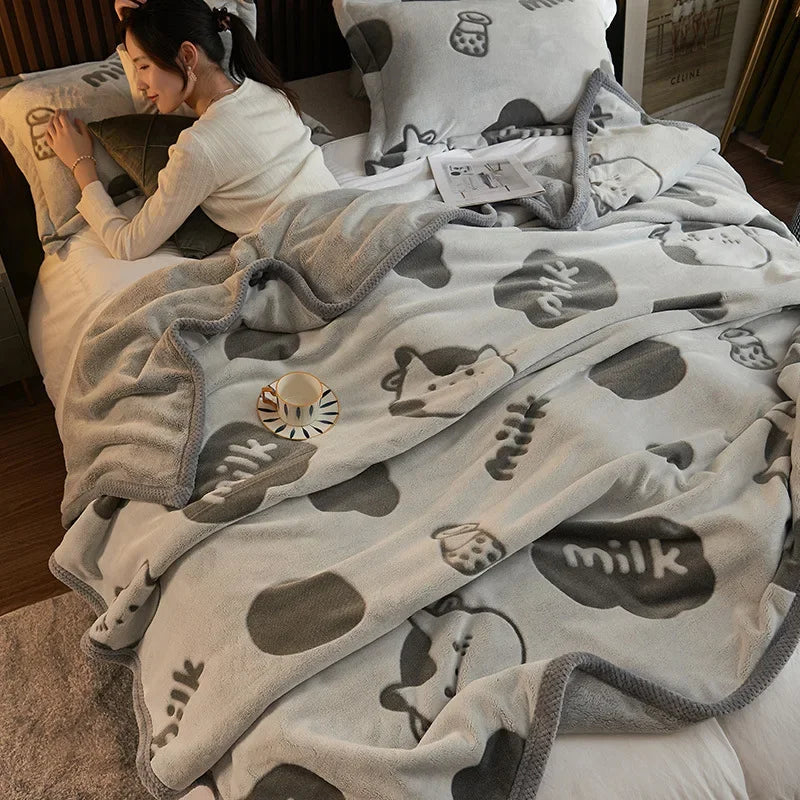 Luxurious Faux Rabbit Fur Throw Blanket Simple Fashionable Solid Color Light Luxury Soft Warm Winter Blanket with Heat Retention