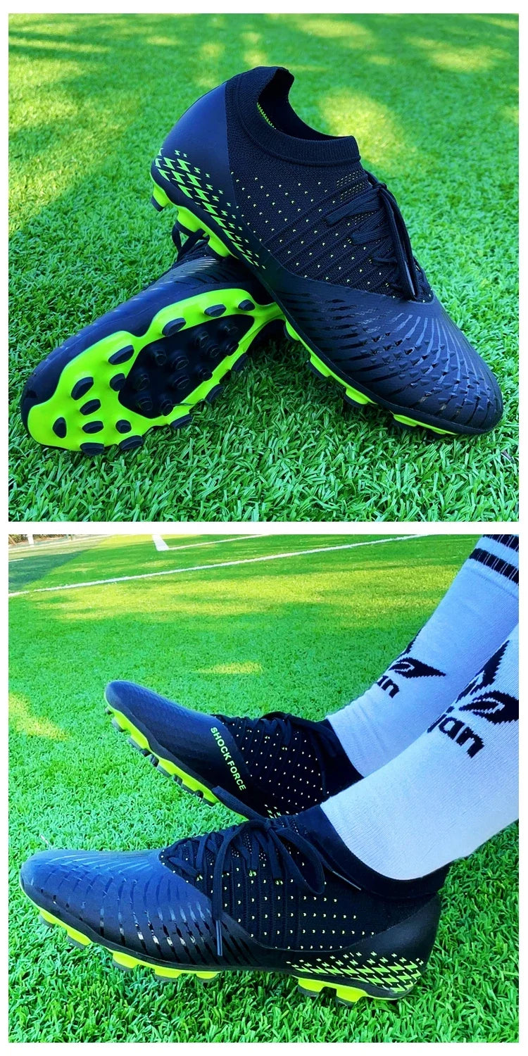 Men's football shoes with long spikes and anti slip turf for indoor training and sports. Five person football shoes for professi