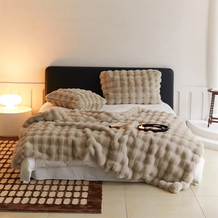 Luxury Imitation Fur Blanket Super Comfortable Blankets for Beds High-end Warm Bed Linen home textiles Bed Decorative покрывало
