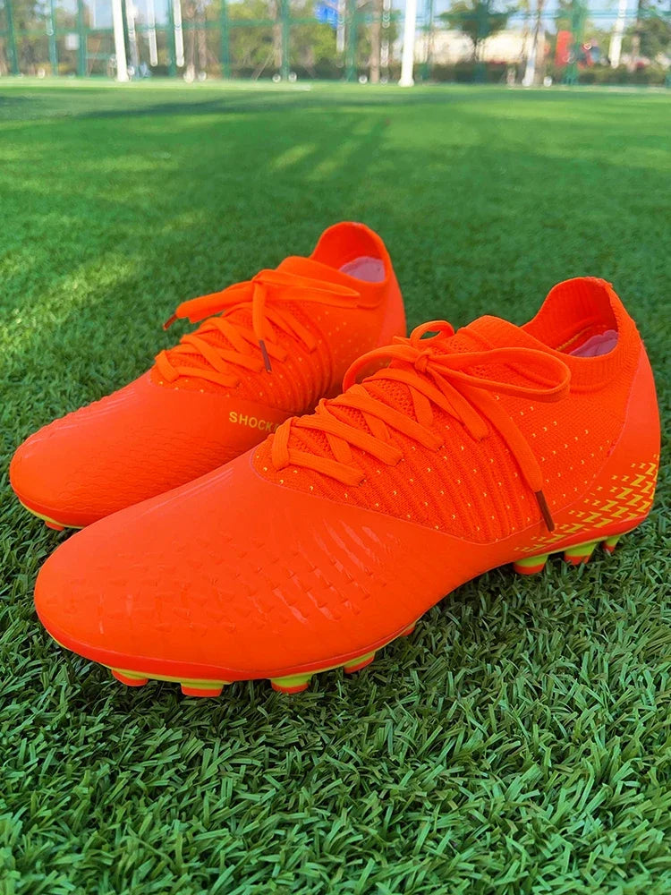 Men's football shoes with long spikes and anti slip turf for indoor training and sports. Five person football shoes for professi