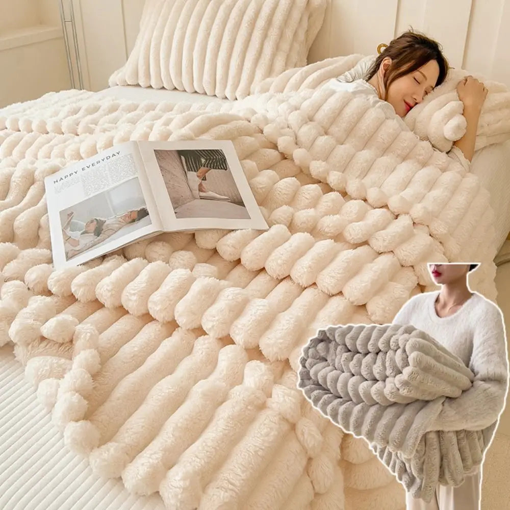 New Ultra Soft Warm Blanket Skin-Friendly Double Sided Throw Blanket Warm Breathable Solid Color Plush Striped Blankets