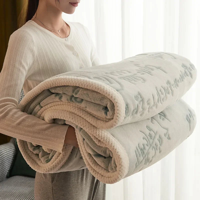 Luxurious Faux Rabbit Fur Throw Blanket Simple Fashionable Solid Color Light Luxury Soft Warm Winter Blanket with Heat Retention