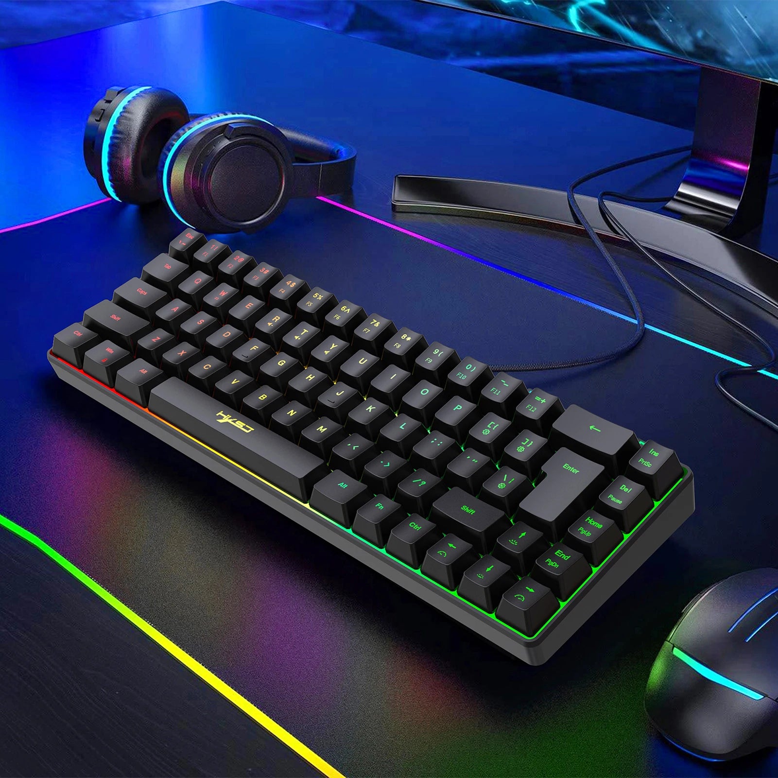 HXSJ V200 Wired K68 RGB Streamer Mini Gaming Keyboard 19-Key Conflict-Free Membrane Keyboard but Mechanical Feel for Game/Office