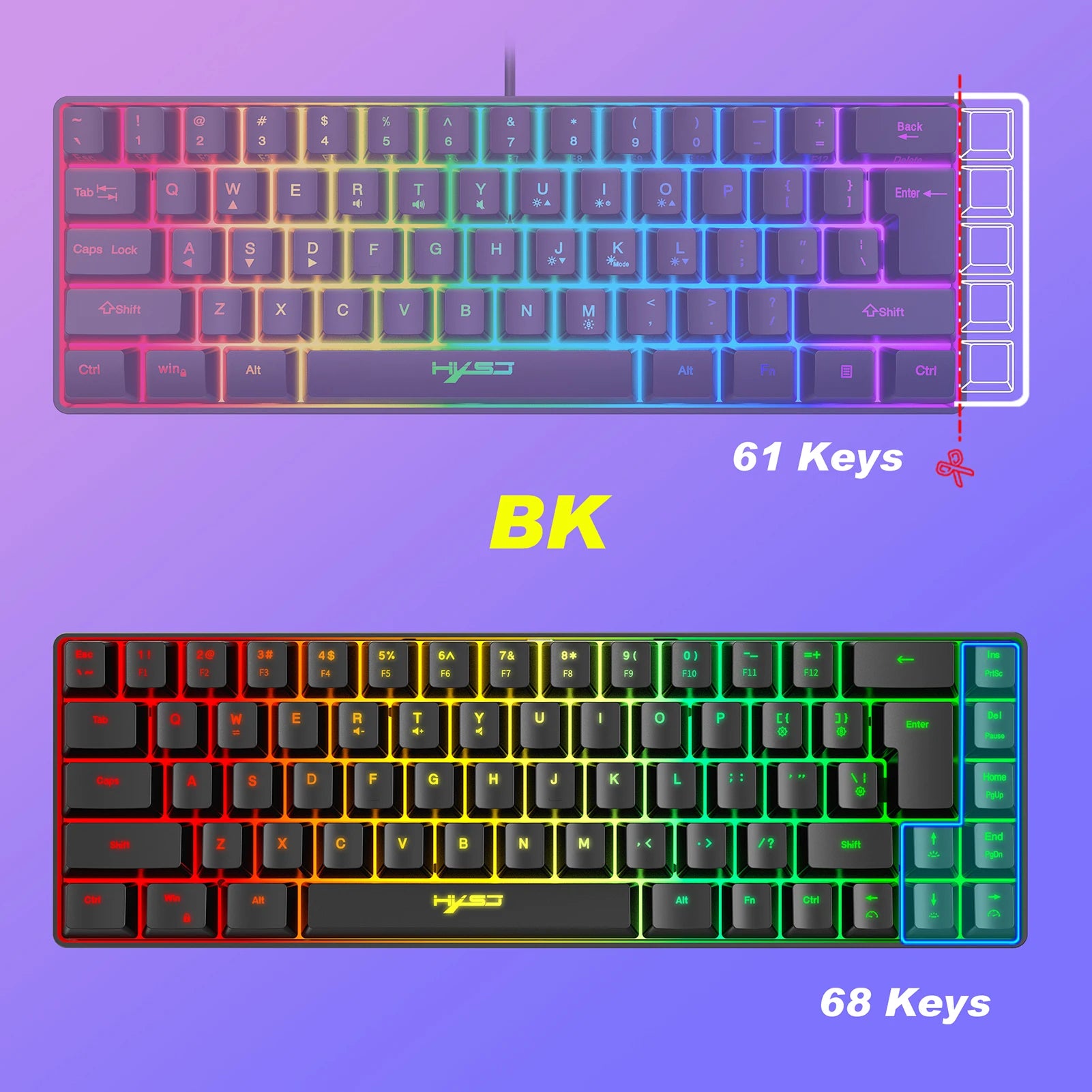 HXSJ V200 Wired K68 RGB Streamer Mini Gaming Keyboard 19-Key Conflict-Free Membrane Keyboard but Mechanical Feel for Game/Office