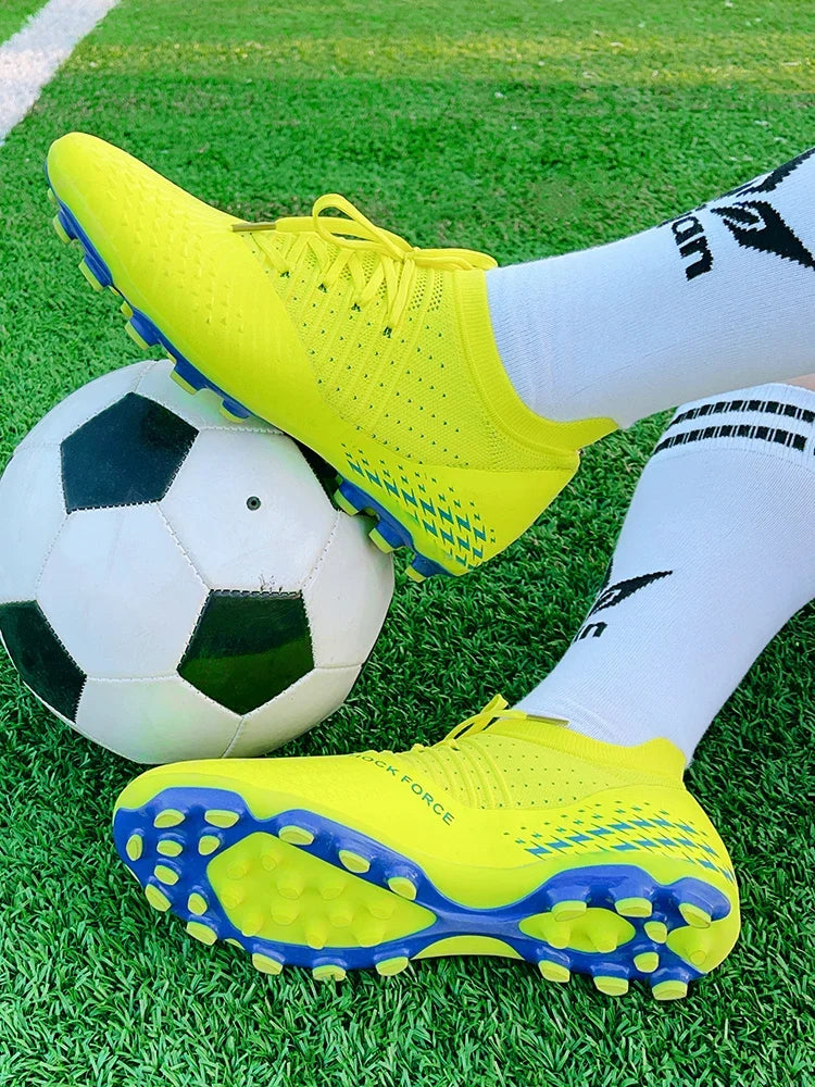 Men's football shoes with long spikes and anti slip turf for indoor training and sports. Five person football shoes for professi