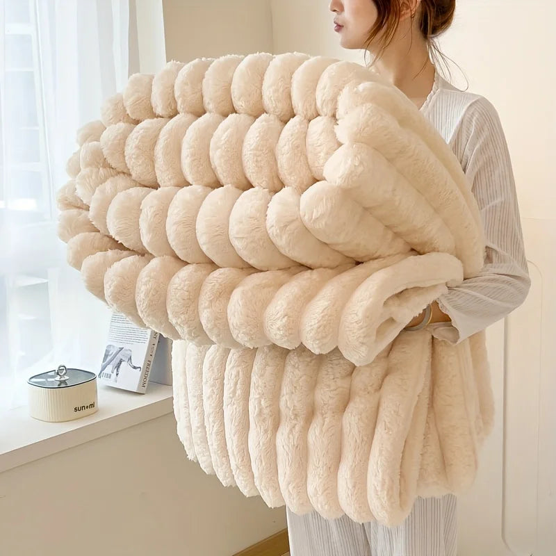 Light luxury Solid Color Multifunctional Rabbit Velvet Blanket Winter Thick Warm Flannel Blanket