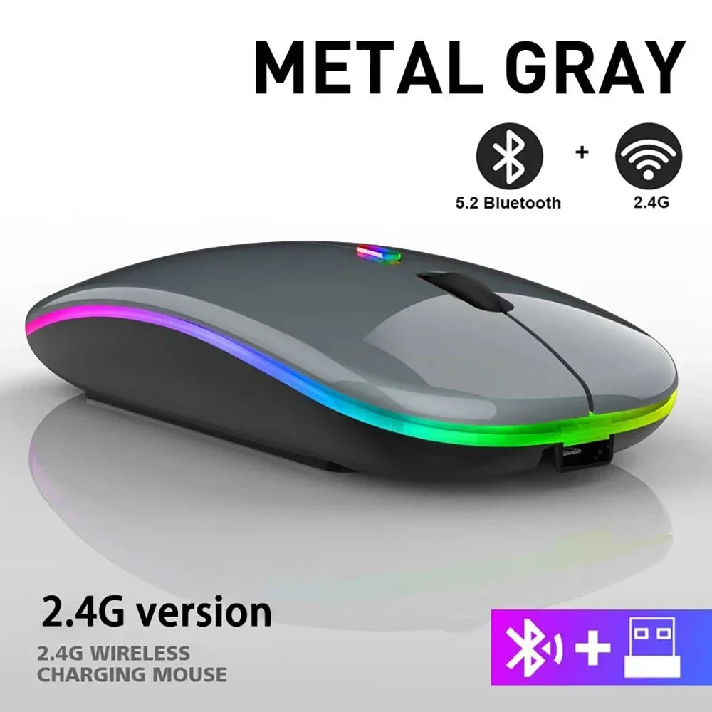 New Gaming Mouse Wireless Bluetooth Dual Mode Silent Rechargeable USB 2.4G DPI 1600 Optical Ergonomics Suitable for Laptops